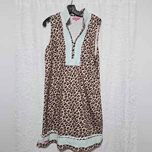 Simply Southern Leopard Print Dress with Light Blue Trim XL